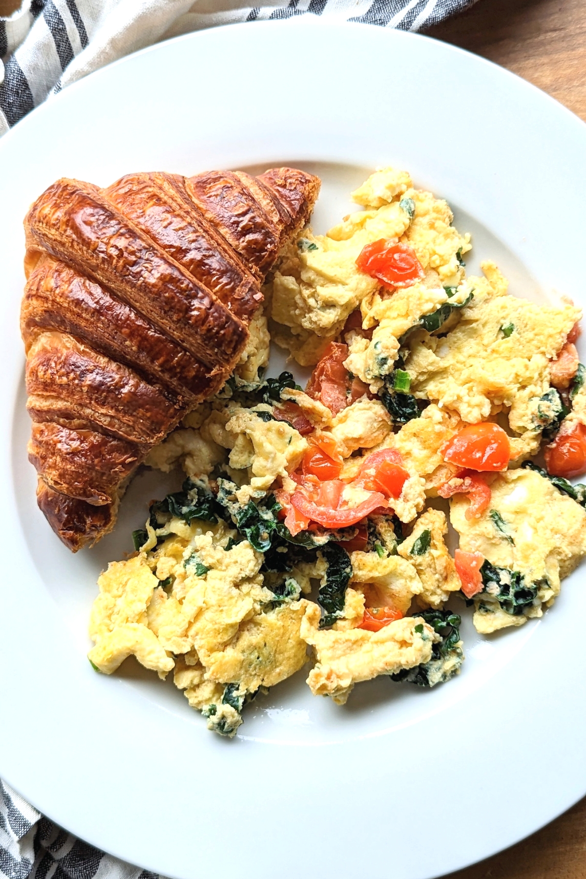 kale scrambled eggs recipe with croissants  trendy kale recipes easy kale recipes for breakfast