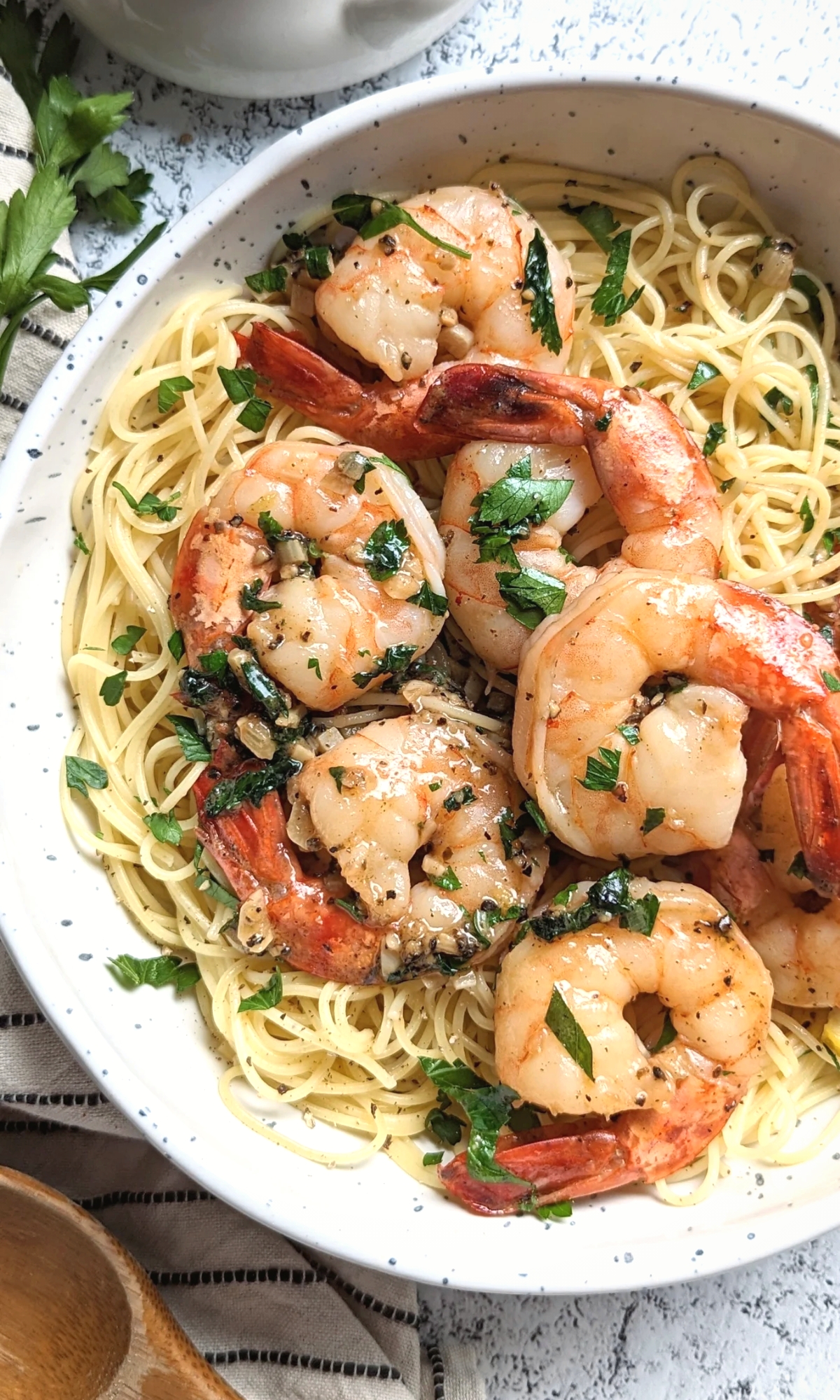 shrimp scampi no wine with garlic lemon parsley on angel hair pasta keto low carb gluten free summer grilling ideas