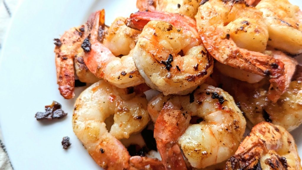 grilled shrimp with garlic lemon and oil on a big green egg seafood summer recipes keto low carb and gluten free