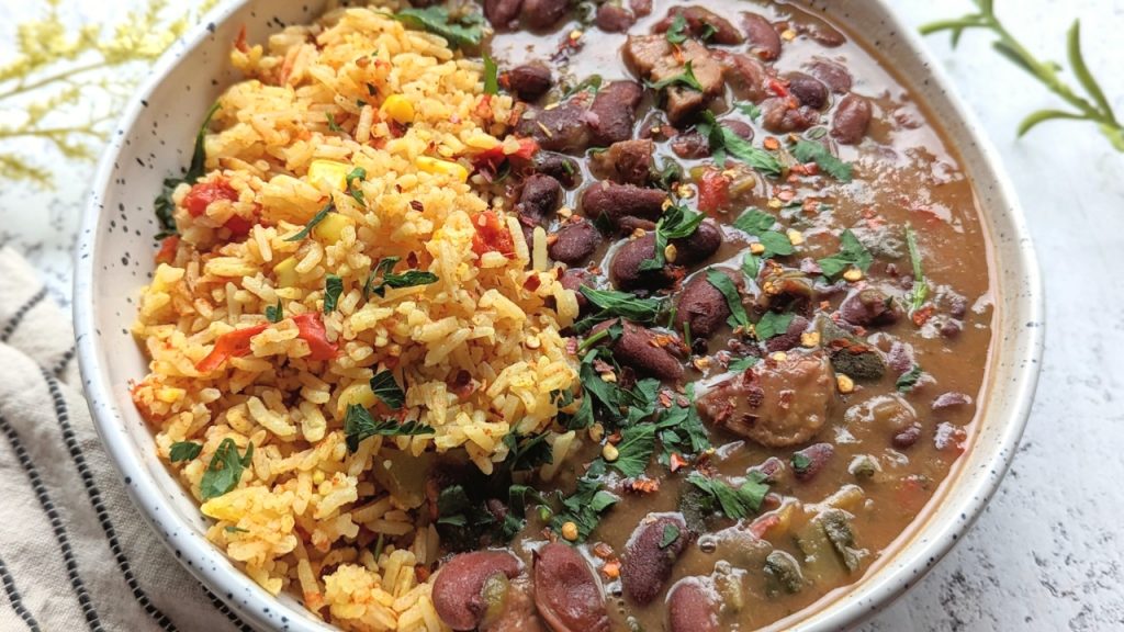 yellow rice and beans recipe easy modern cajun red beans and rice in a bowl with peppers