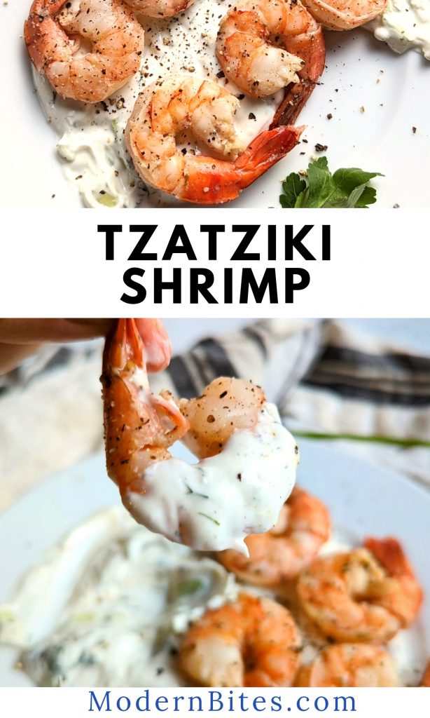 tzatziki shrimp recipe with cucumber yogurt dip or sauce with garlic and dill