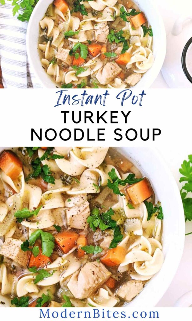 instant pot turkey noodle soup recipe with egg oodles garlic onions carrots and parsley
