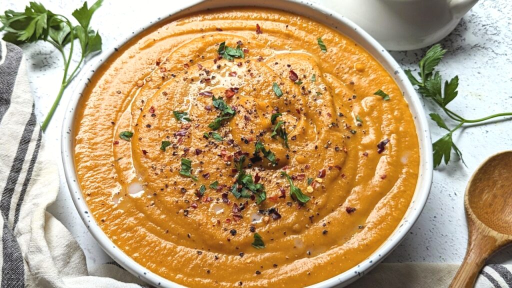 sweet potato lentil carrot soup recipe vegan vegetarian high protein soup