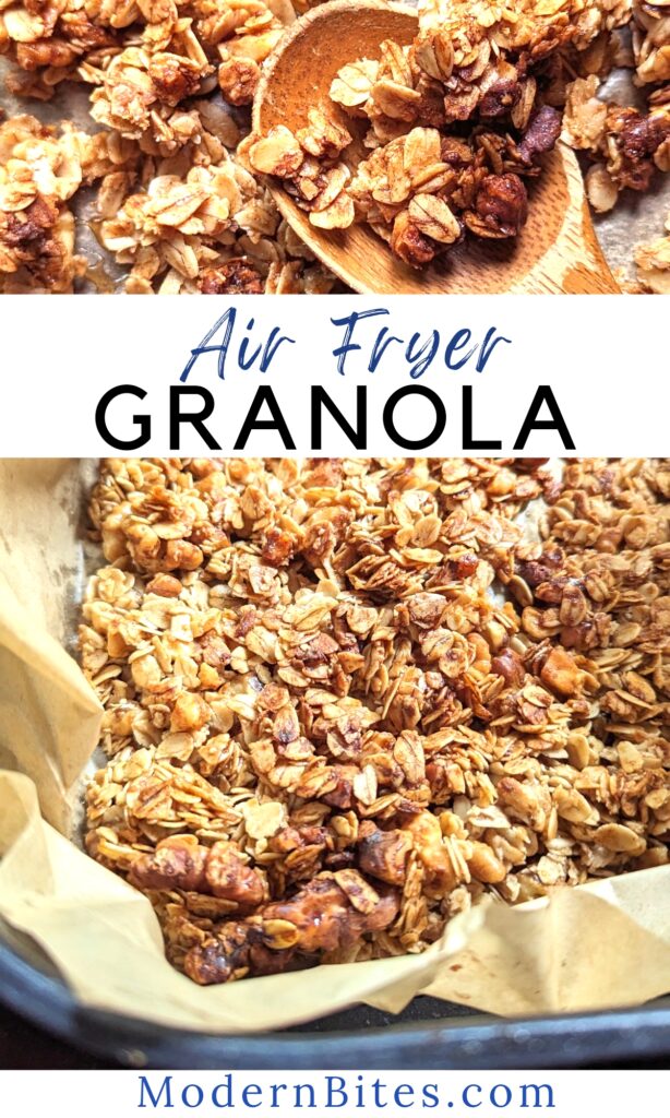 air fryer granola recipe with walnuts rolled oats cinnamon and coconut oil and honey