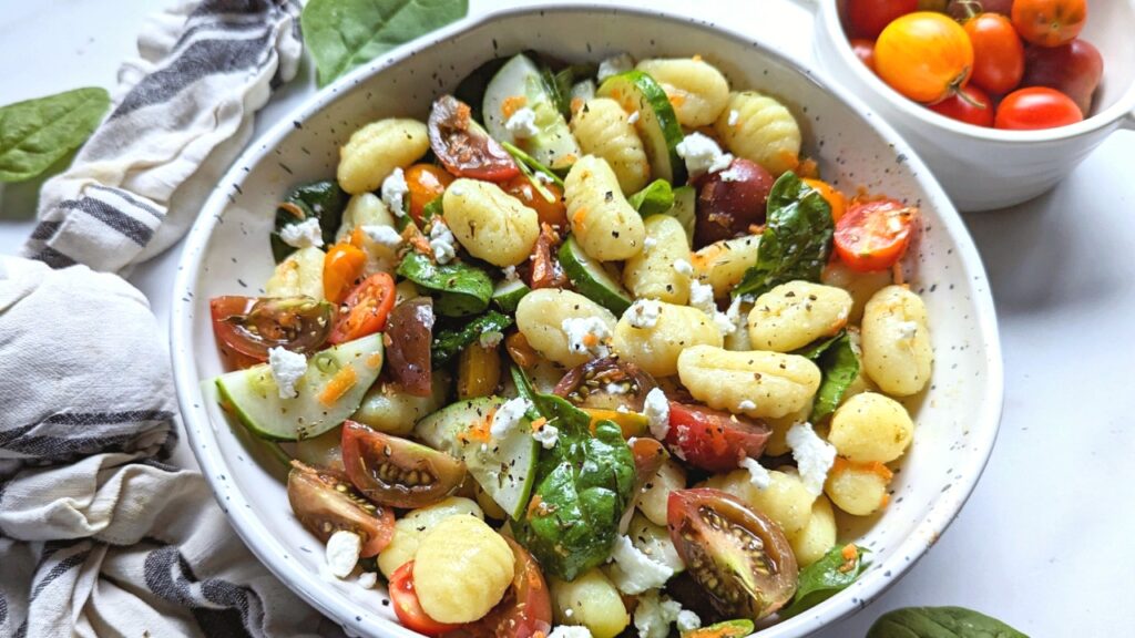 gnocchi salad recipe with spinach vegetables and a homemade dressing room temperatures gnocchi