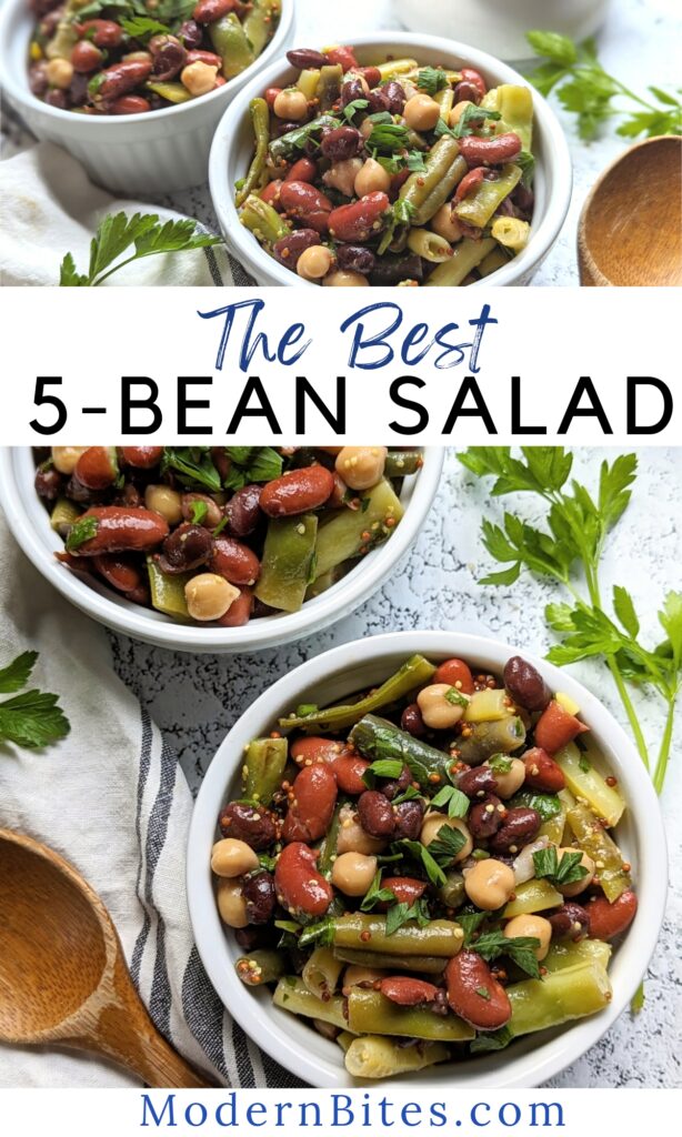 the best 5-bean salad recipe with chickpeas black beans parsley green bell pepper fresh green beans and a homemade lemon apple cider vinegar dressing