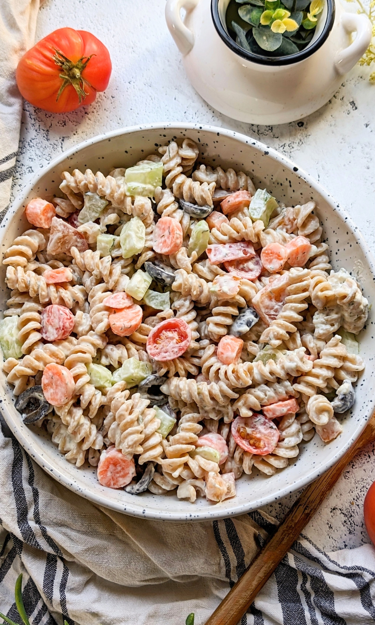 mayo free pasta salad with cream cheese with a creamy italian dressing and no mayonnaise 