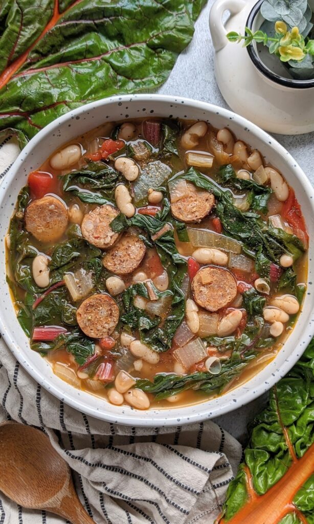 chorizo white bean soup with swiss chard recipes easy dinner ideas pantry soup recipes with canned tomatoes and cannellini beans