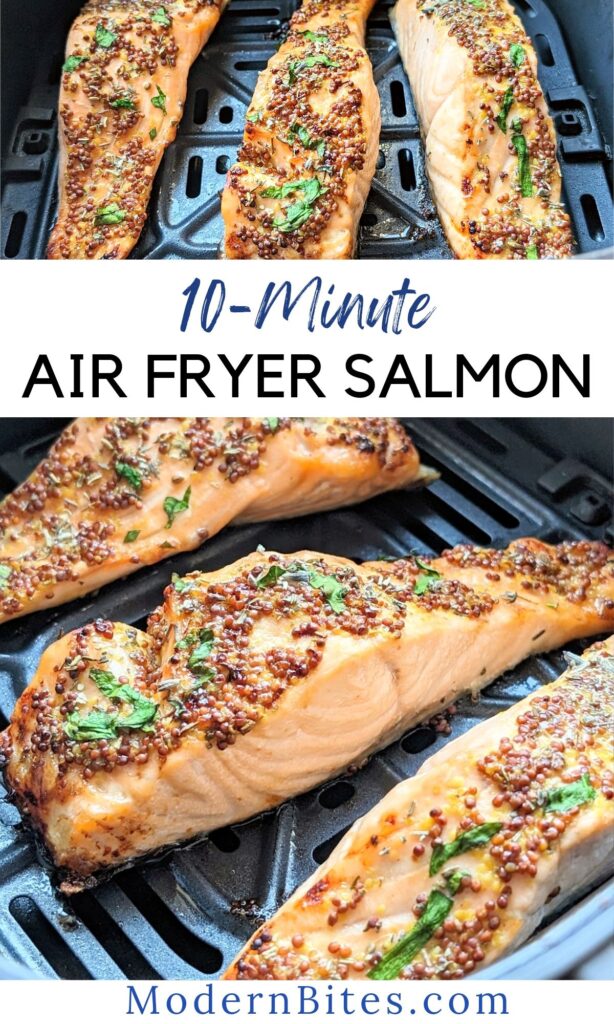 10 minute air fryer salmon recipe easy dinner ideas fast with salmon filets with skin on remove skin after cooking.