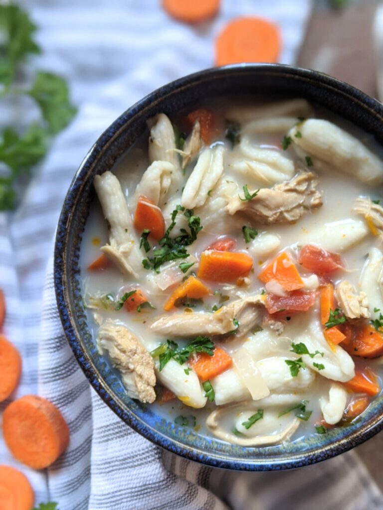 the creamiest chicken coconut milk soup with noodles and carrots