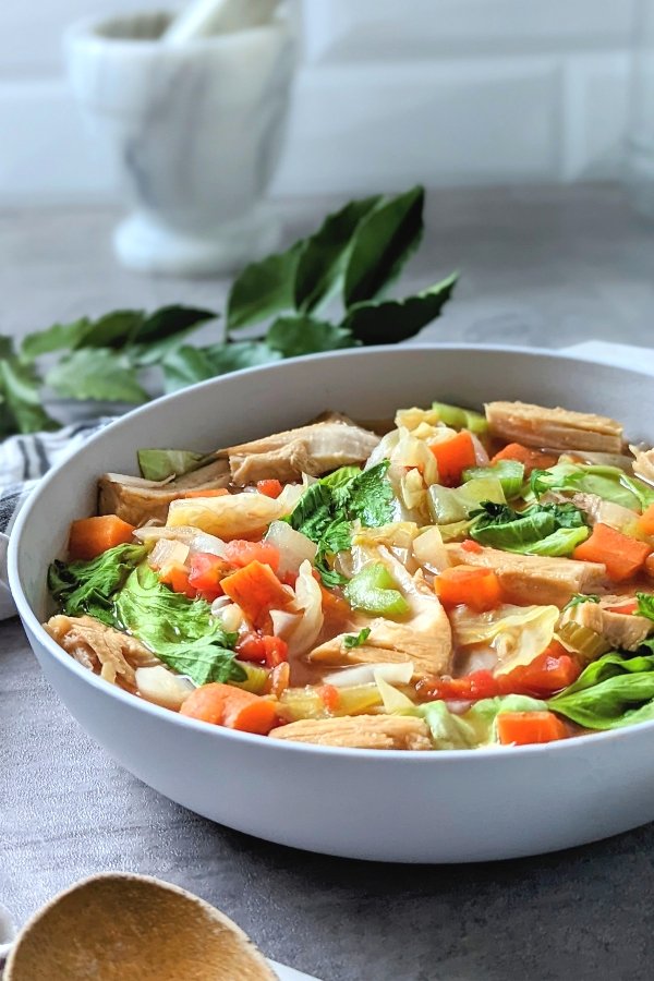 bowl of chicken and cabbage soup gluten free and delicious.