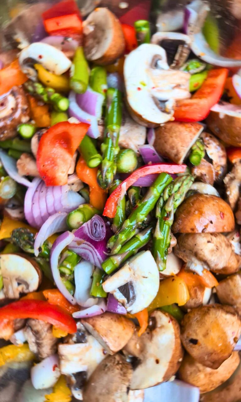 chopped vegetables for the big green egg grill