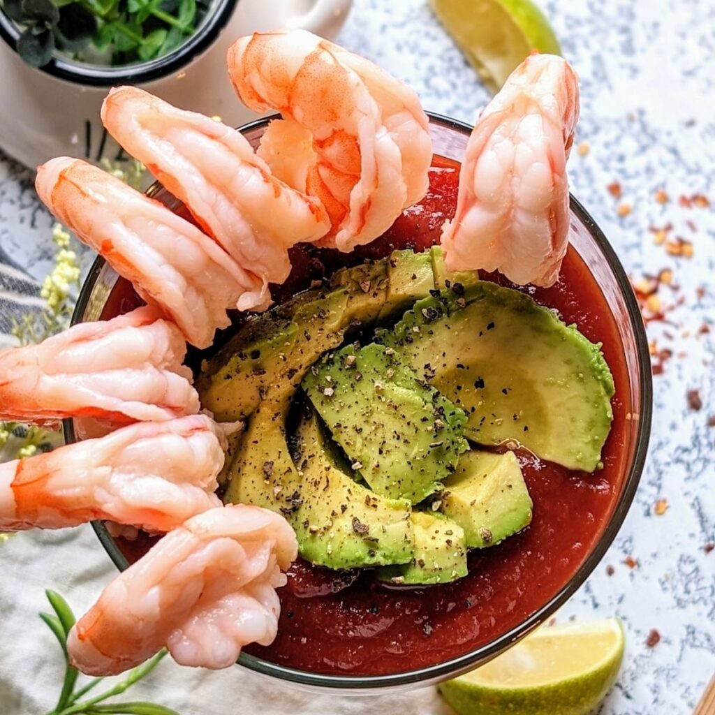 avocado shrimp cocktail recipe with lime juice and black pepper in a margarita glass with horseradish sauce