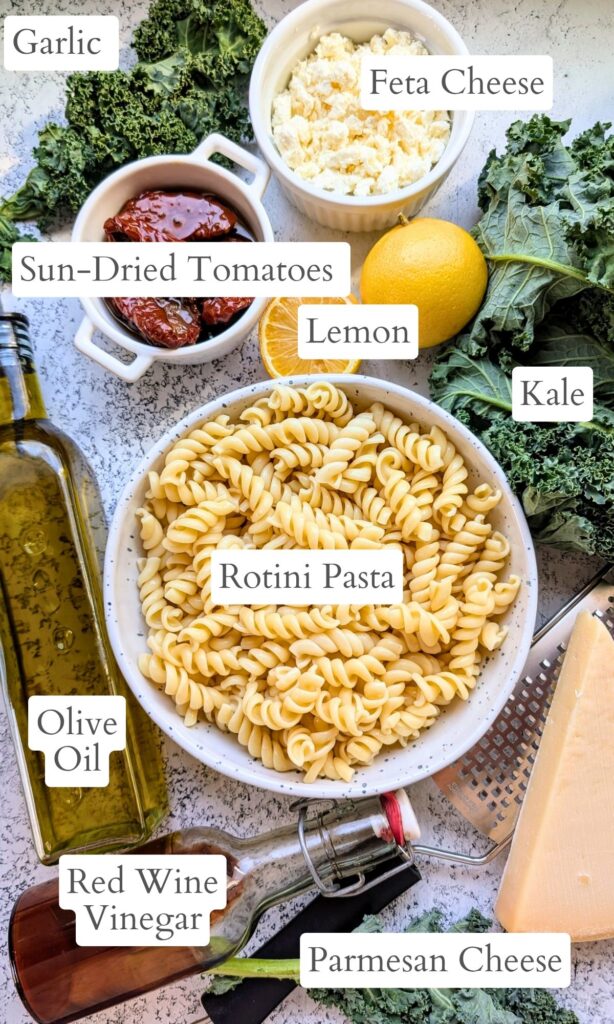 ingredients for sam's club pasta salad recipe with kale and sundried tomatoes