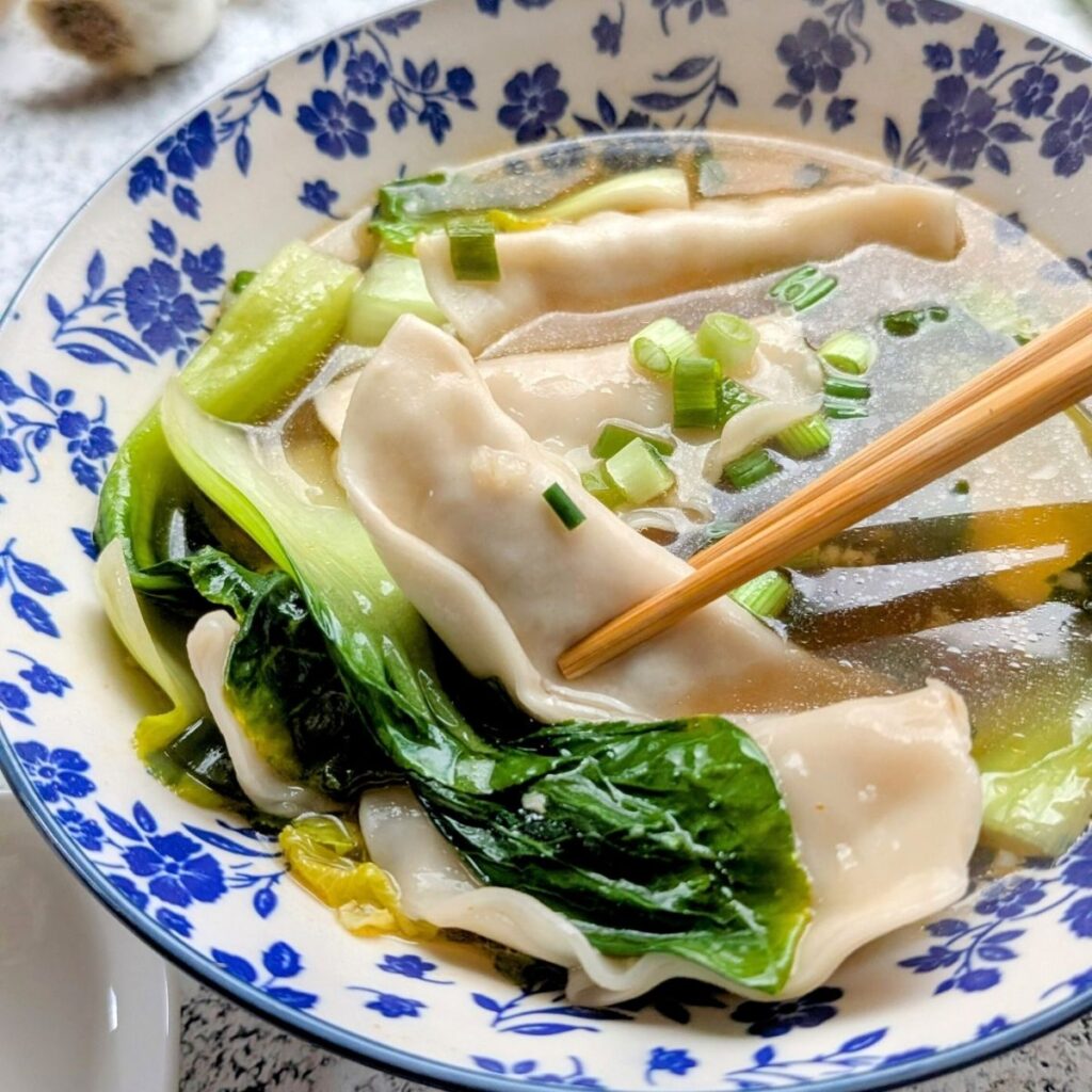 bok choy and dumpling soup recipe with frozen dumplings and green onions.