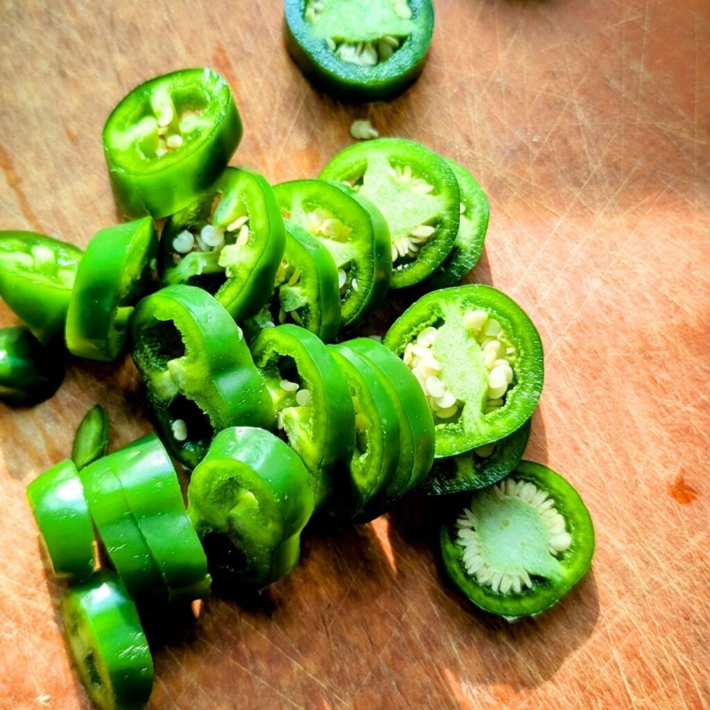 thinly sliced jalapeno peppers for spicy limeade margaritas