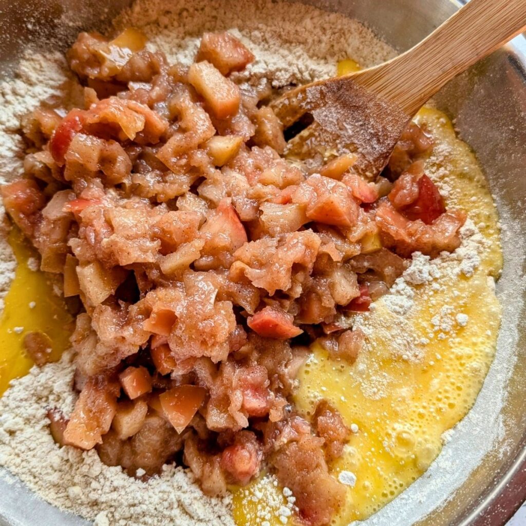 apple pie mix and beaten eggs into cake mix for apple bread recipe 