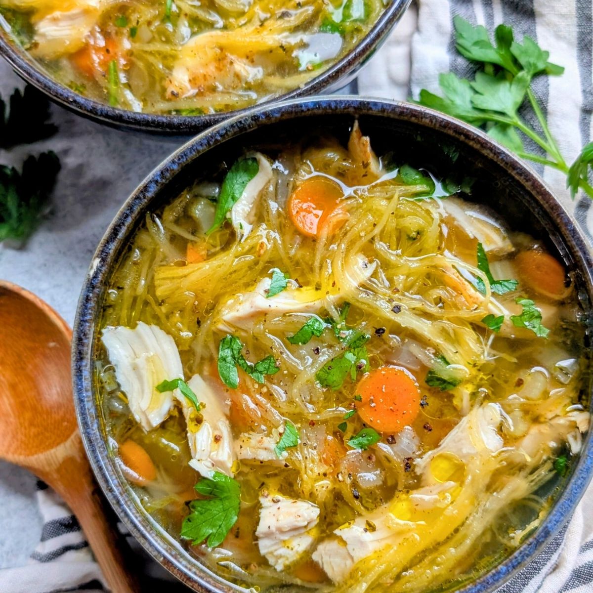 chicken noodle soup with spaghetti squash noodles pasta free soup recipes whole foods soups