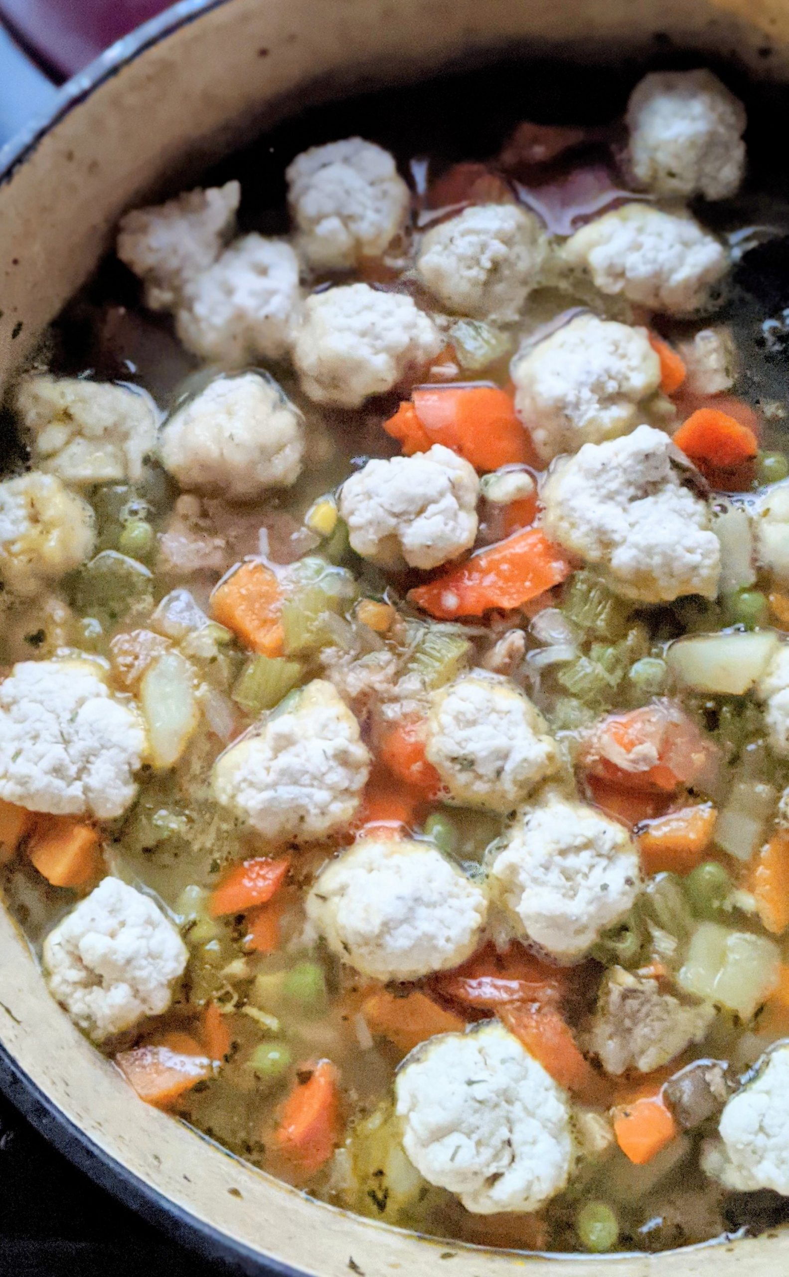 a pot of turkey dumpling soup recipe