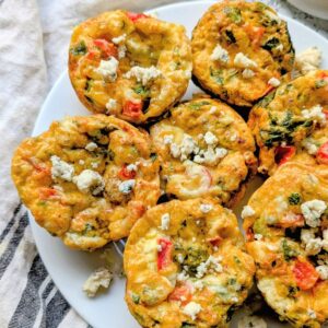 blue cheese baked egg cups with veggies and cheese high protein vegetarian breakfast ideas
